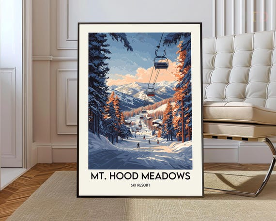 Mount Hood Meadows Ski Resort Poster Wall Art Print Mt Oregon