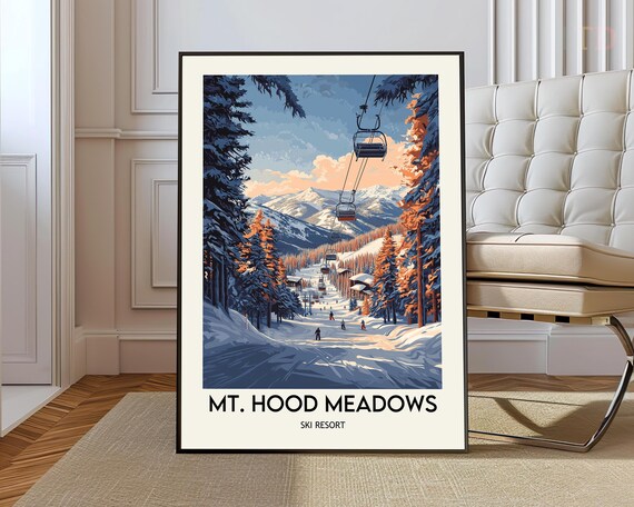 Mt Hood Meadows Ski Resort Chairlift Pines Vintage Travel Poster