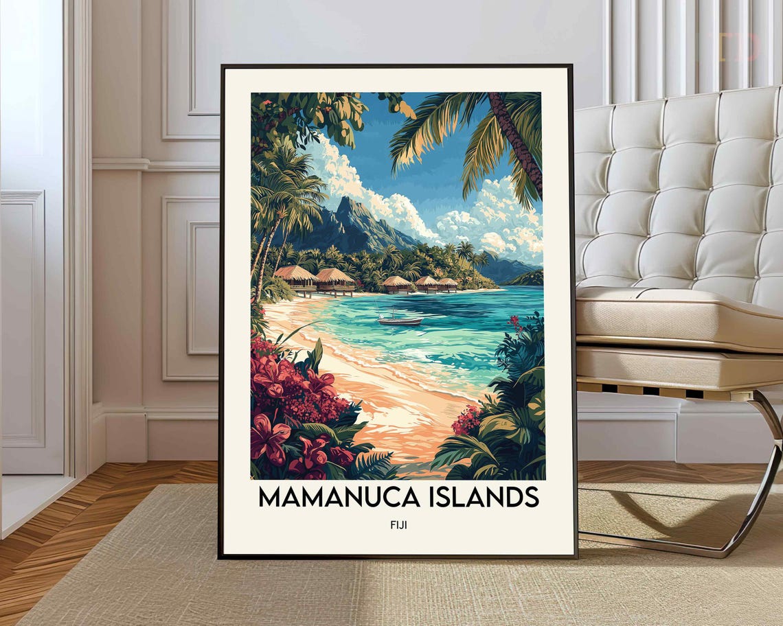 Mamanuca Islands Fiji Tropical Beach Palm Paradise Travel Poster