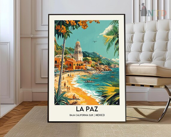 La Paz Baja California Sur Sunny Beach Church Town Travel Poster