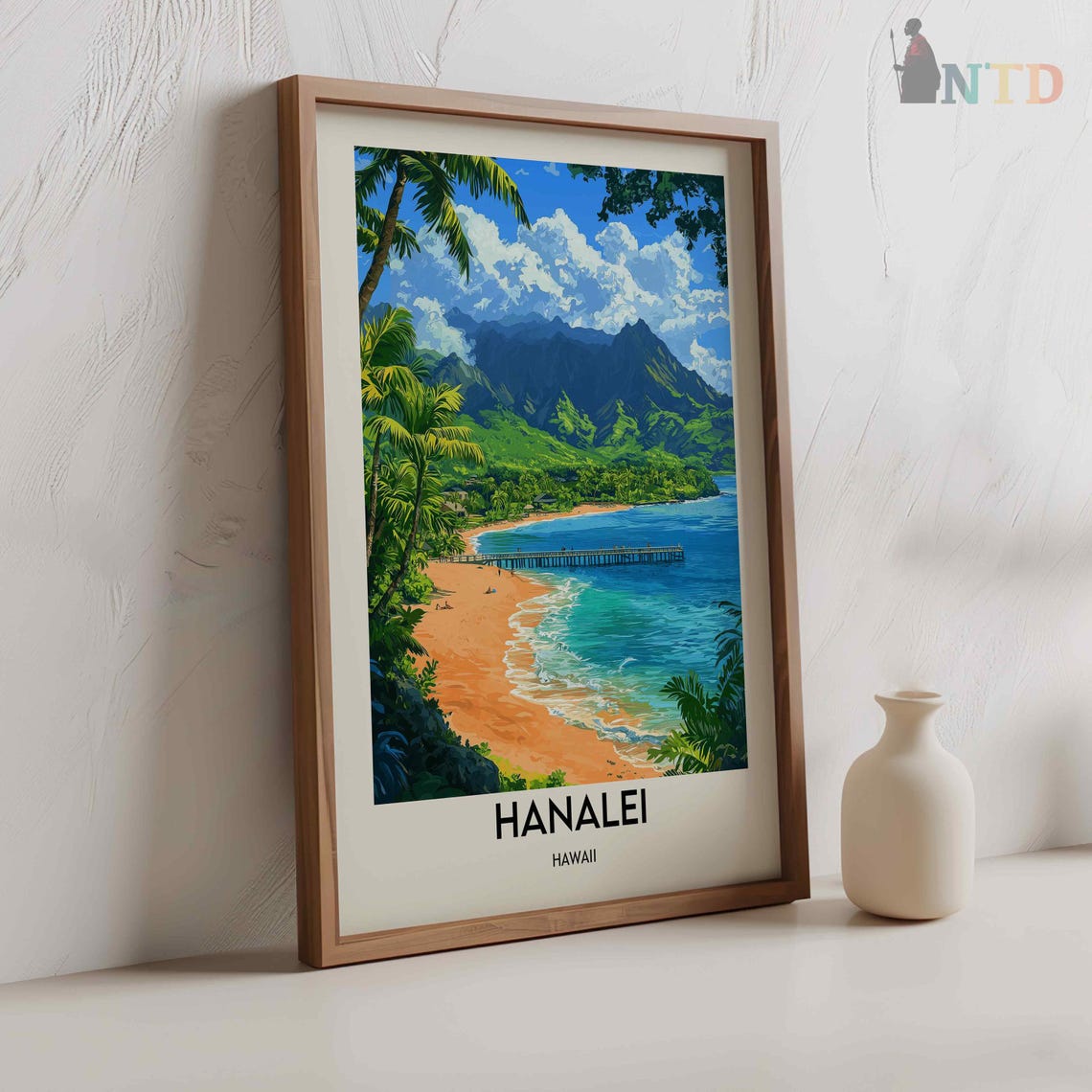 Hanalei Hawaii Kauai Bay With Pier And Green Mountain Peaks Poster - Image 3