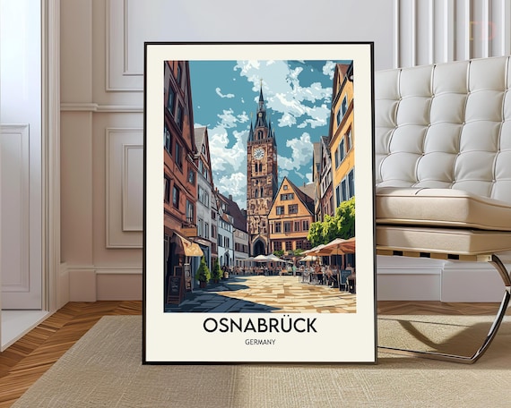 Osnabrueck Germany Historic Clock Tower Square Travel Poster