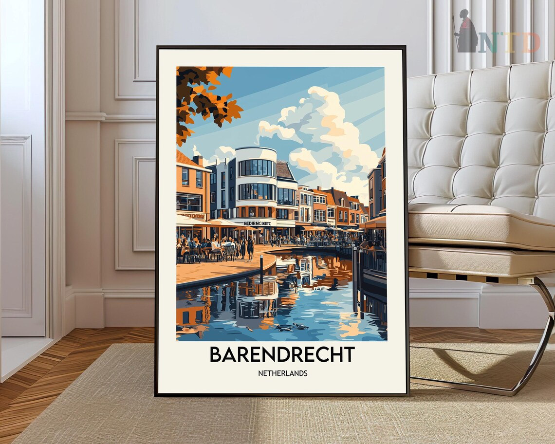 Barendrecht Netherlands Canal Market Scene Travel View Art Poster