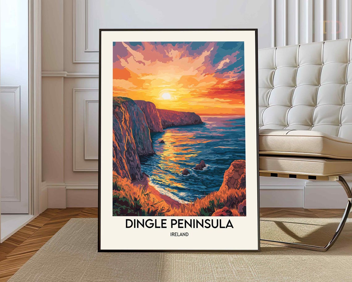 Dingle Peninsula Ireland Sunset Cliffs Coastal Travel Poster