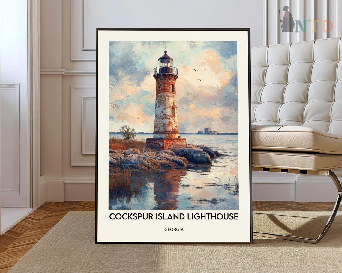 Cockspur Island Lighthouse Georgia Rocky Shore Travel Poster