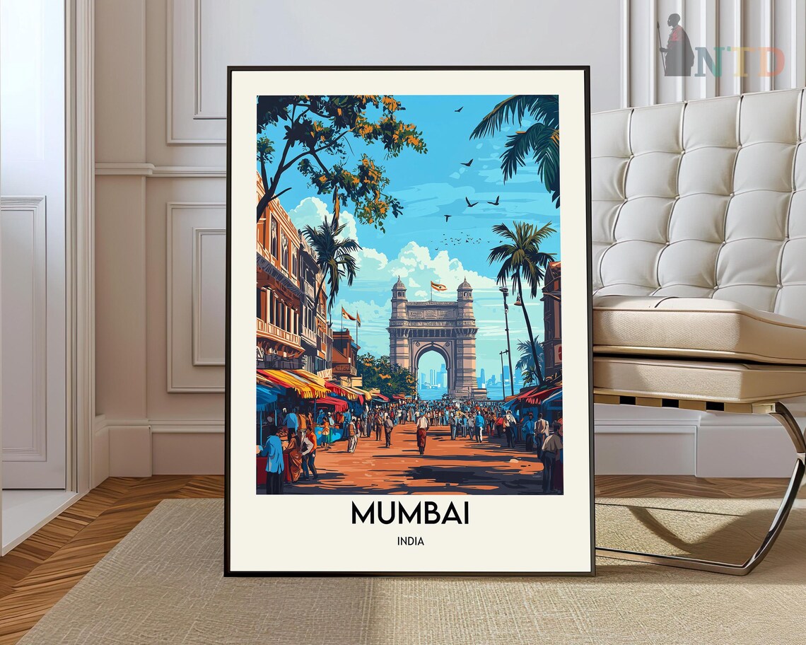Mumbai India Gateway of India Street Market Vintage Travel Poster