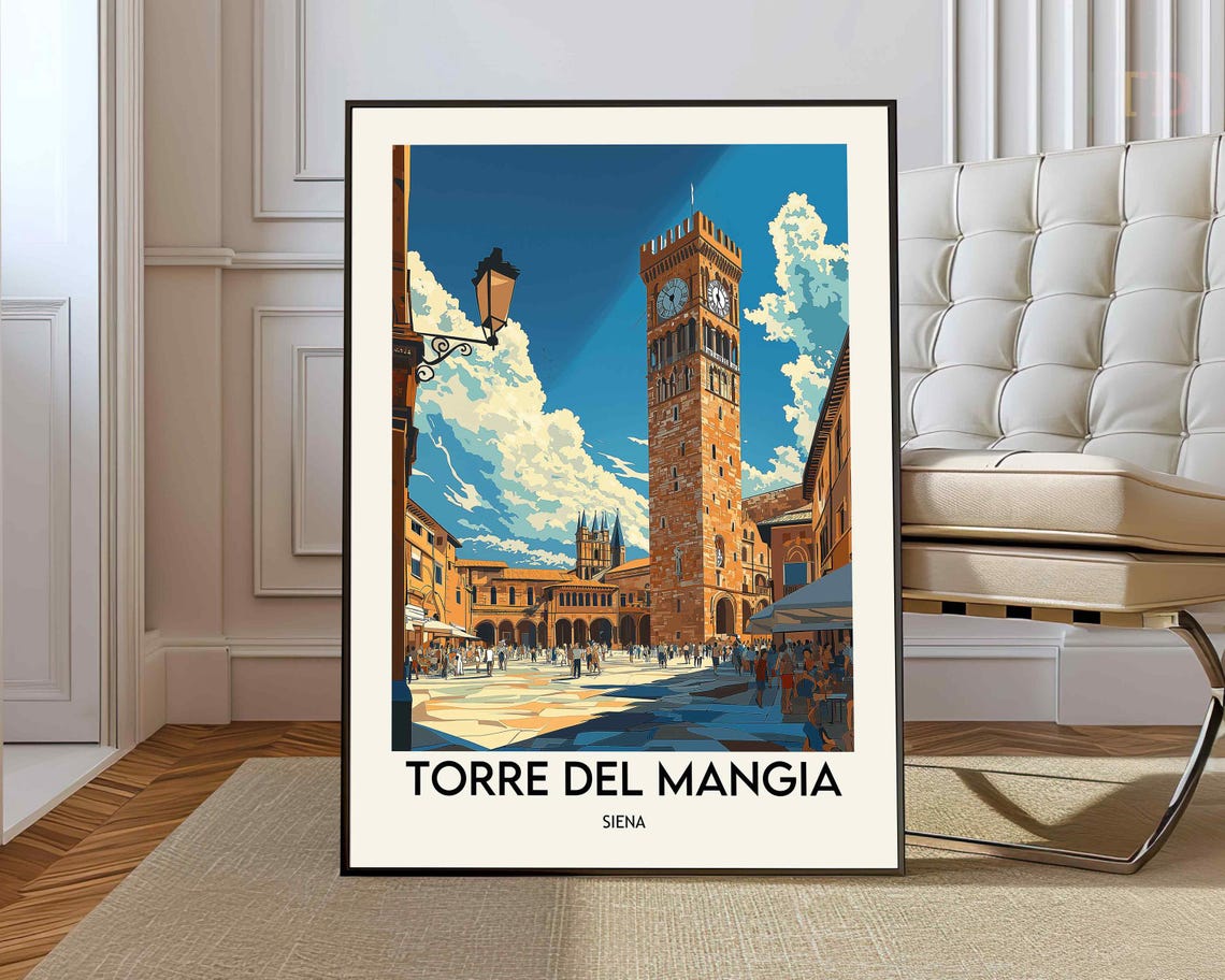 Torre Del Mangia Siena Tower Piazza Vintage Italy Travel Poster