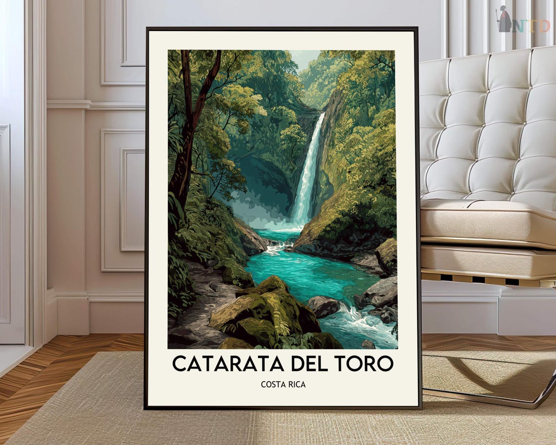 Catarata Del Toro Rainforest Gorge Waterfall Costa Rica Travel Poster