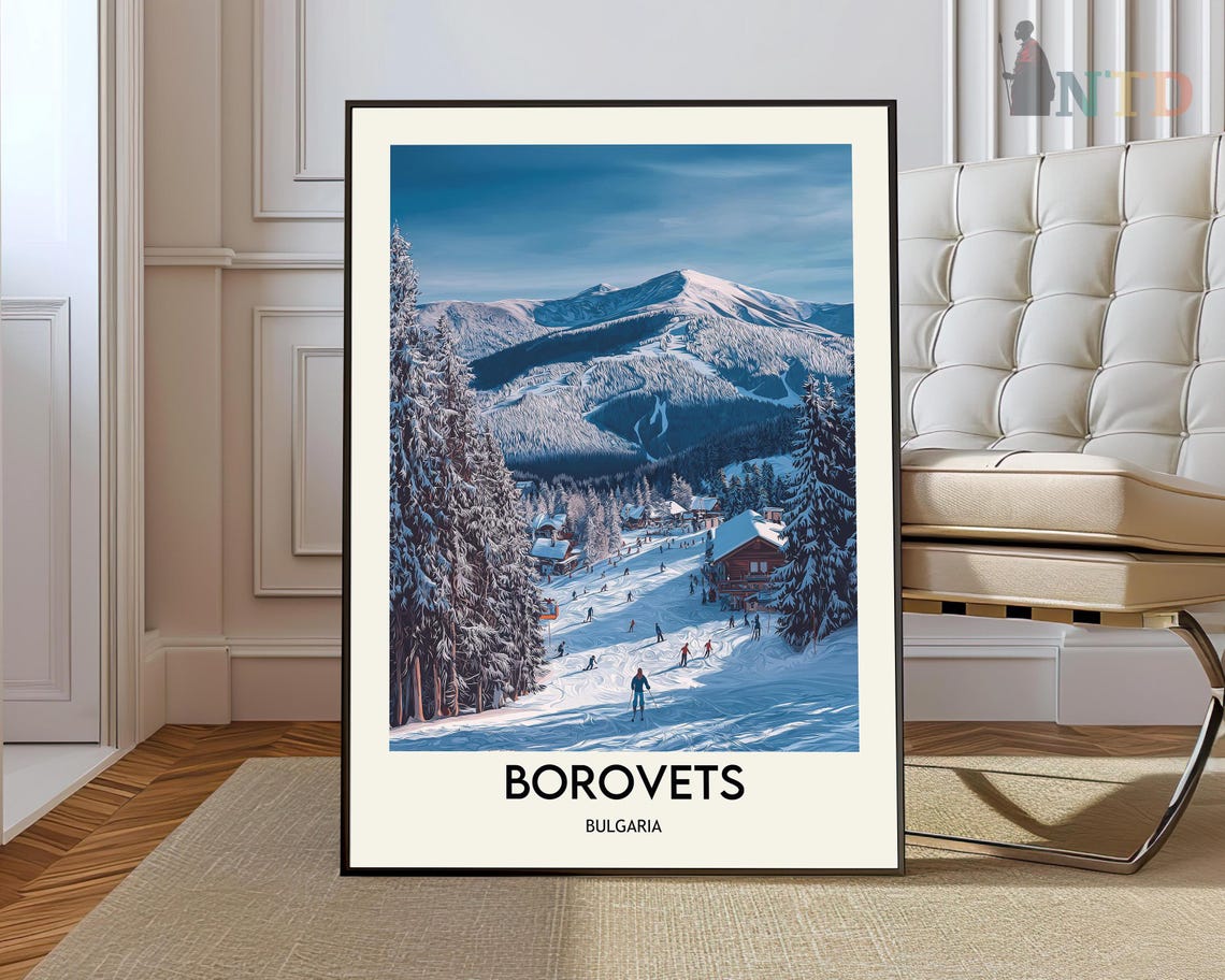 Borovets Bulgaria Ski Resort Snowy Slopes Chalet Pines Poster