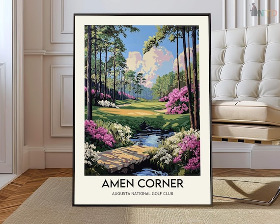 Amen Corner Golf Stone Bridge Creek Augusta Vintage Style Poster