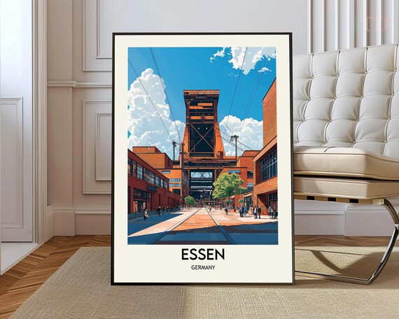 Essen Germany Zollverein Colliery Headframe Retro Travel Poster
