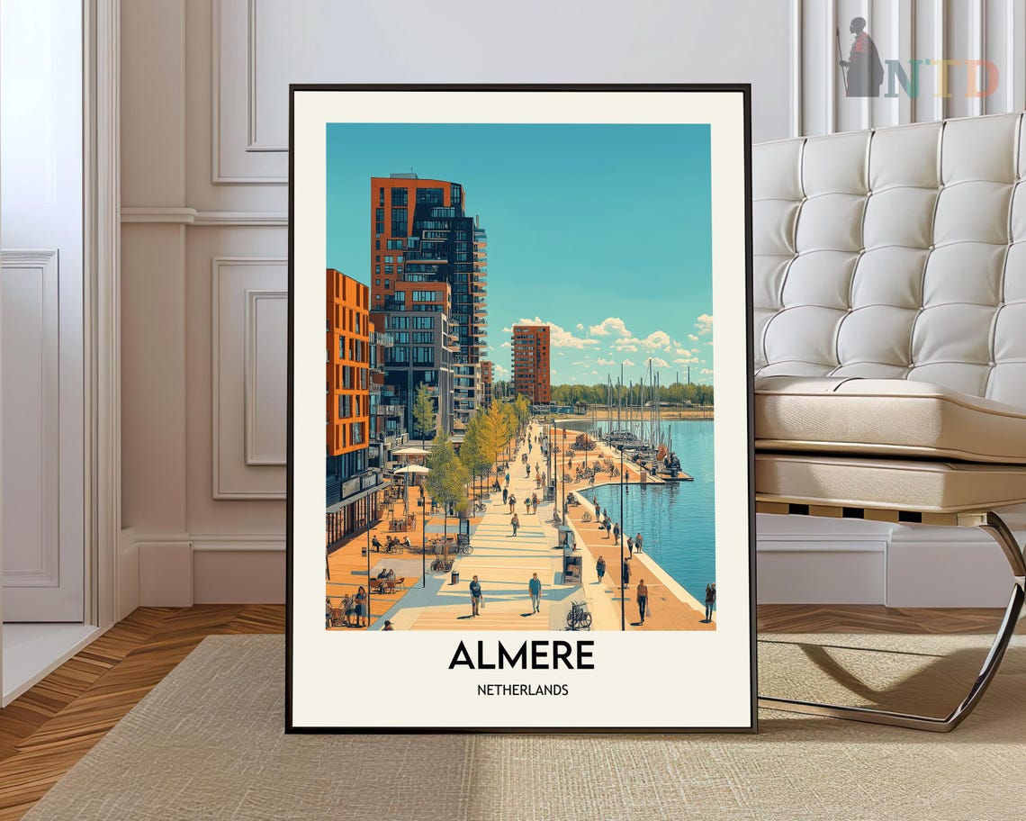 Almere Netherlands Modern Waterfront Promenade Scenic View Poster