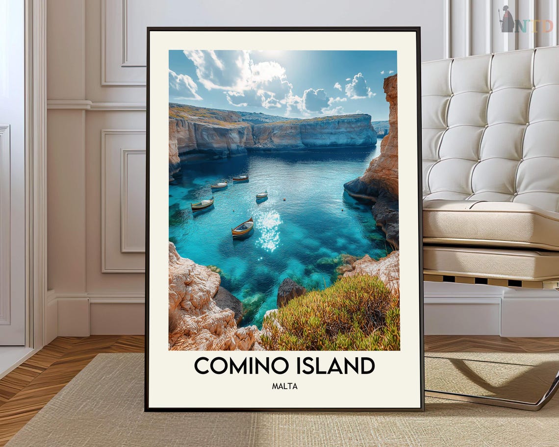 Comino Island Malta Blue Lagoon Turquoise Cove Scenic Travel Poster