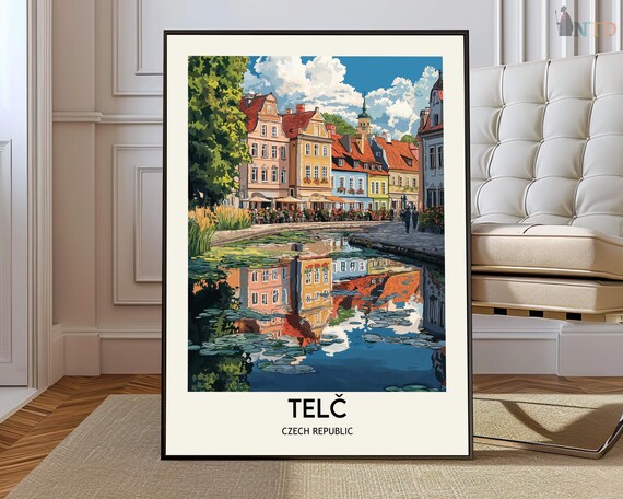 Telc Czech Republic Old Town Waterfront Reflection Travel Poster