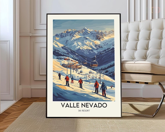 Valle Nevado Ski Resort Gondolas Snowy Peaks Winter Travel Poster