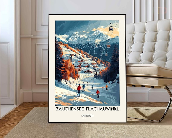 Zauchensee Flachauwinkl Gondola Ski Slopes Sunset Alpine Travel Poster