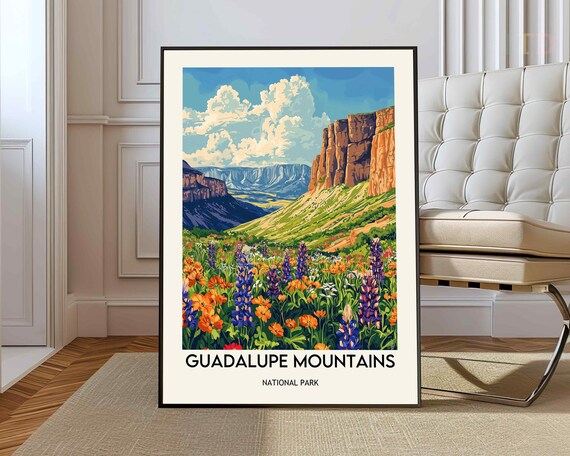 Guadalupe Mountains Poster National Park Art Print Travel Home Dcor Gift Illustration Artwork Birthday Present