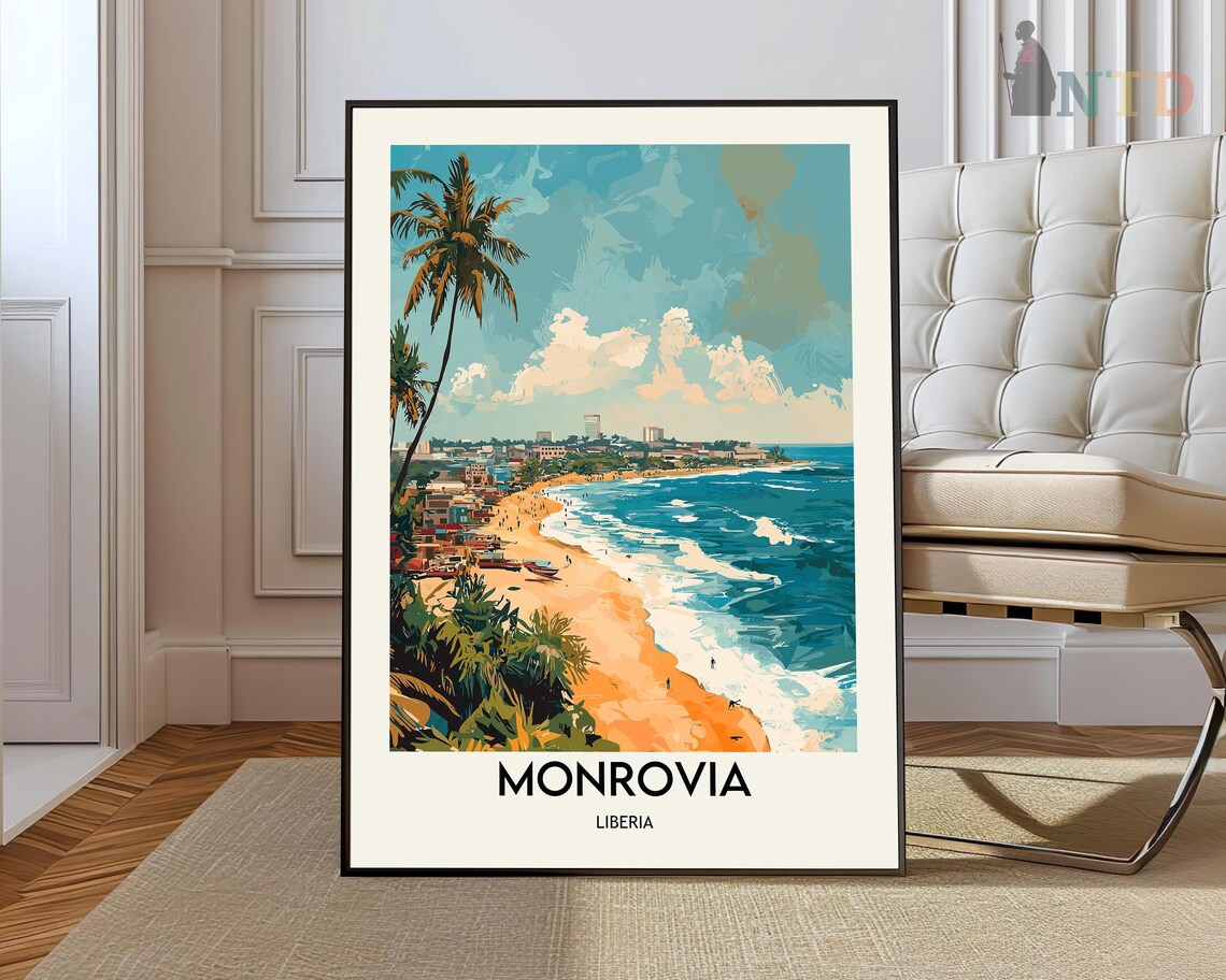 Beautiful Monrovia Liberia Tropical Beach Palm Sunset Travel Poster