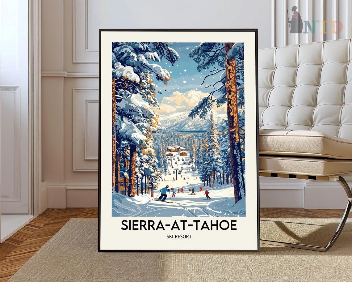 Sierra at Tahoe Ski Resort Vintage Winter Slope Poster Ski Lodge Art