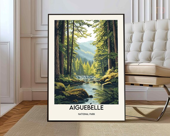 Aiguebelle National Park Canada Forest River Falls Travel Poster