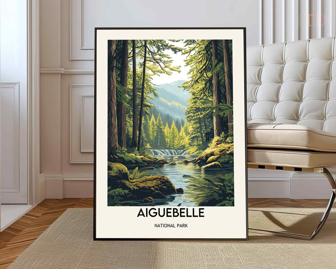 Aiguebelle National Park Canada Forest River Falls Travel Poster