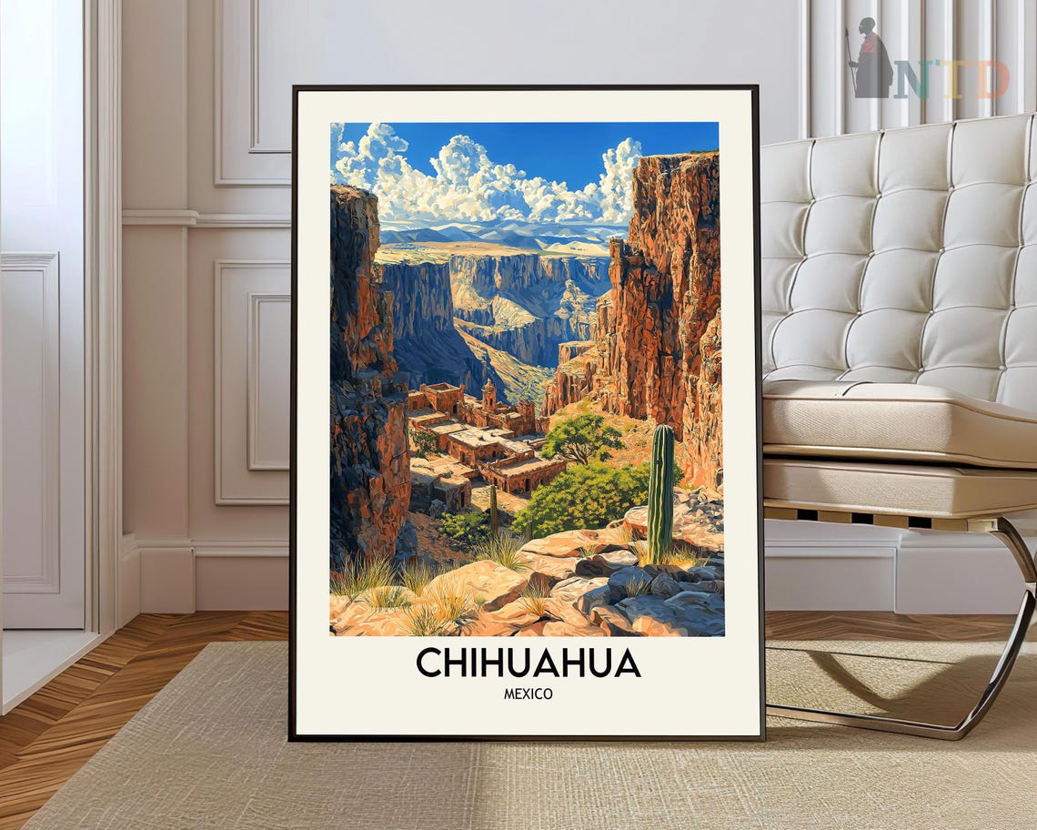 Chihuahua Mexico Canyon Village Cliff Valley River Sunset Poster