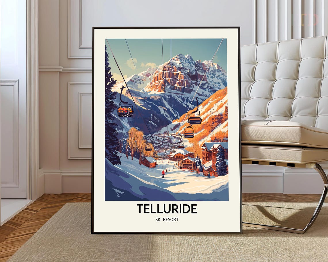 Telluride Ski Resort Chairlift Red Rock Peaks Retro Ski Poster