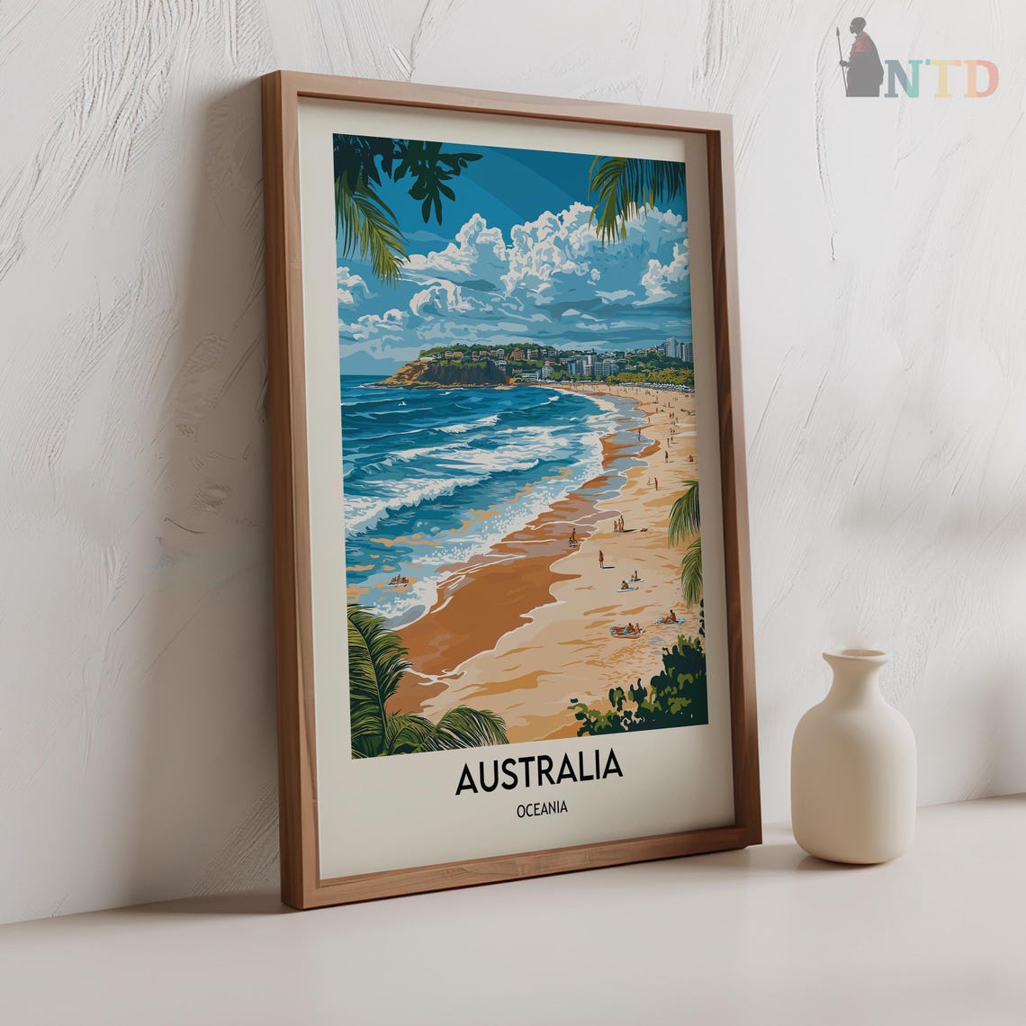 Australia Palm Framed Tropical Beach Headland Vintage Travel Poster - Image 2