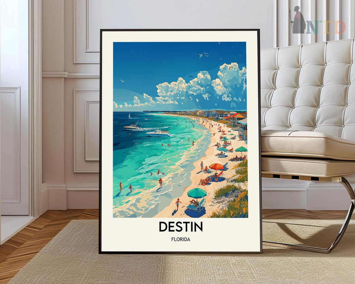 Destin Florida Emerald Coast White Sand Beach Scene Travel Poster