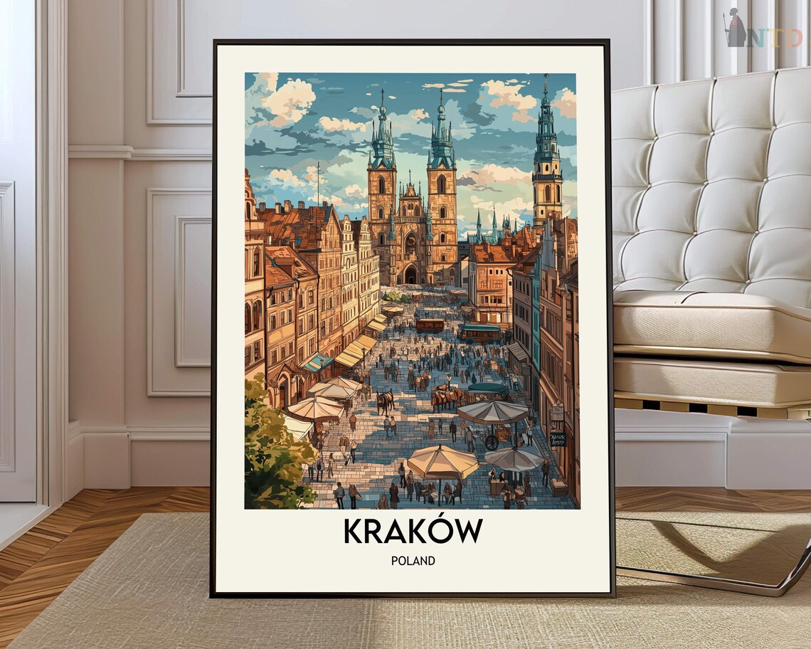 Krakow Travel Map Poster Print, City Wall Art