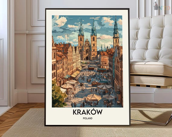Krakow Travel Map Poster Print, City Wall Art