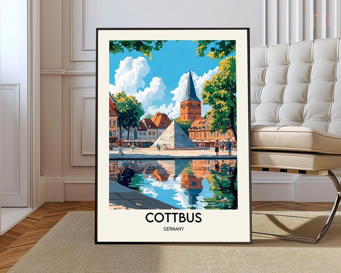Cottbus Germany Vintage Travel Poster Market Square Fountain And Tower