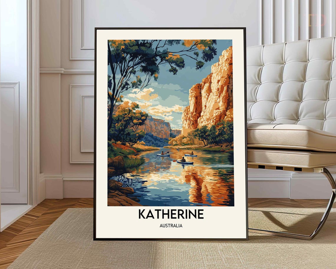 Katherine Gorge River Kayaks Canyon Cliffs Australia Travel Poster