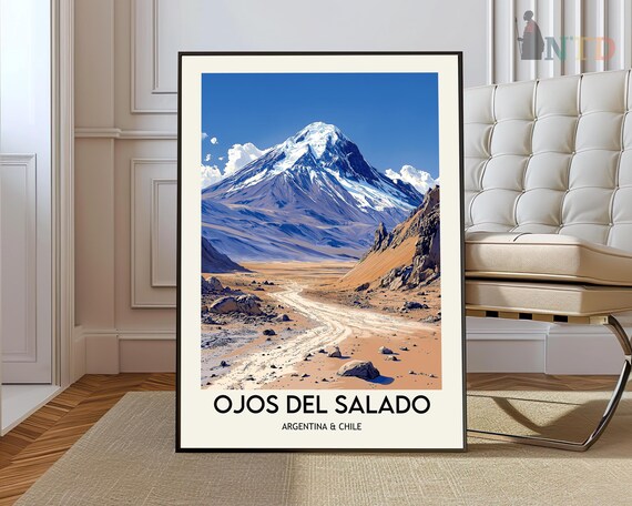 Ojos del Salado Argentina Chile Snow Volcano Desert Travel Poster