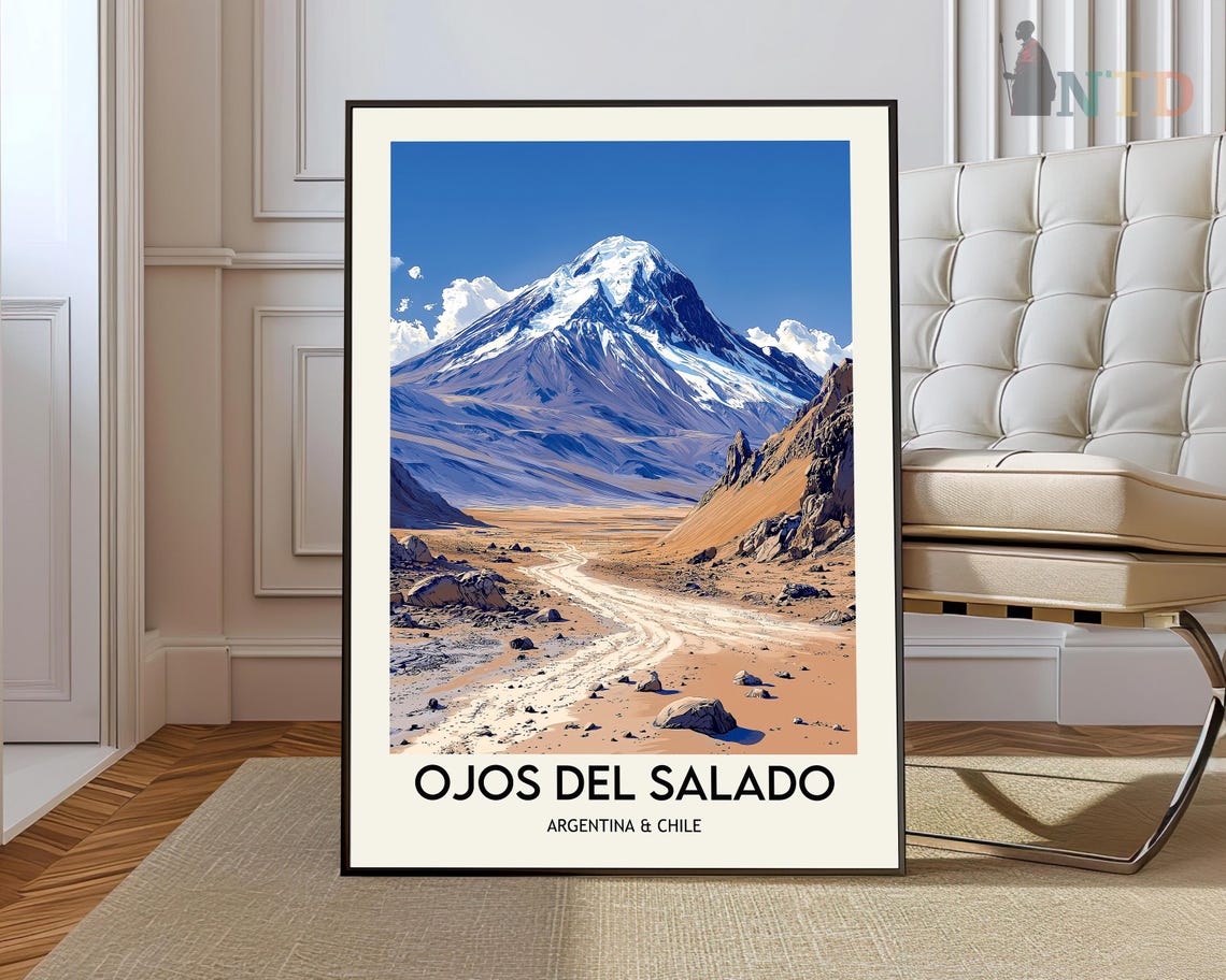 Ojos del Salado Argentina Chile Snow Volcano Desert Travel Poster