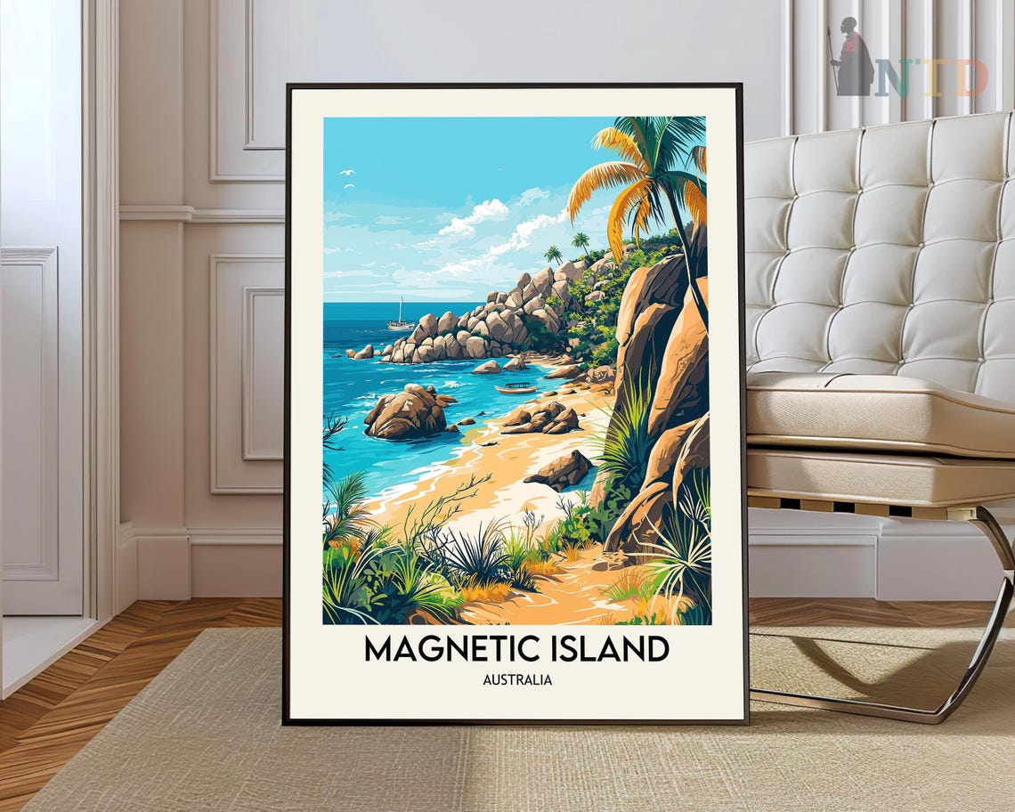 Magnetic Island Australia Tropical Beach Palm Trees Travel Poster