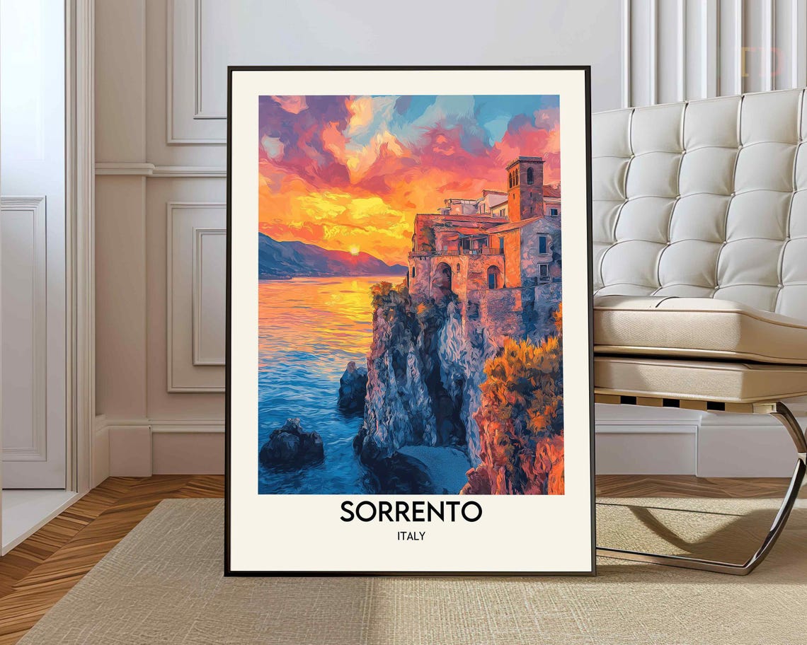 Sorrento Italy Sunset Cliffs Amalfi Coast Town Travel Poster