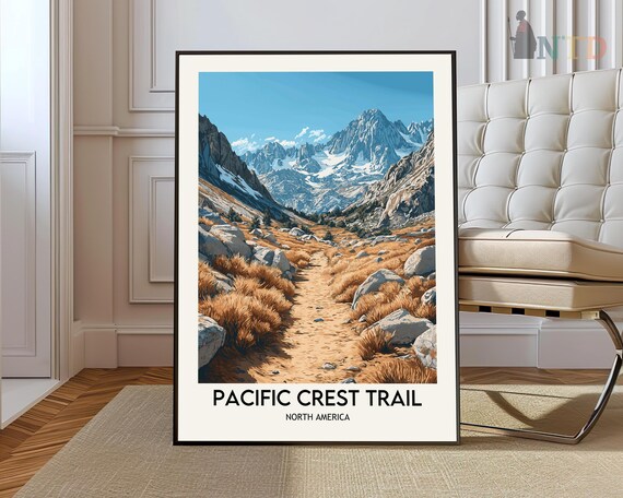 Pacific Crest Trail Snowy Mountain Pass Hiking Travel Art Poster
