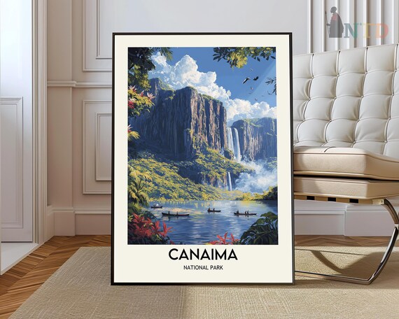Canaima National Park Venezuela Waterfall Lagoon Jungle Travel Poster