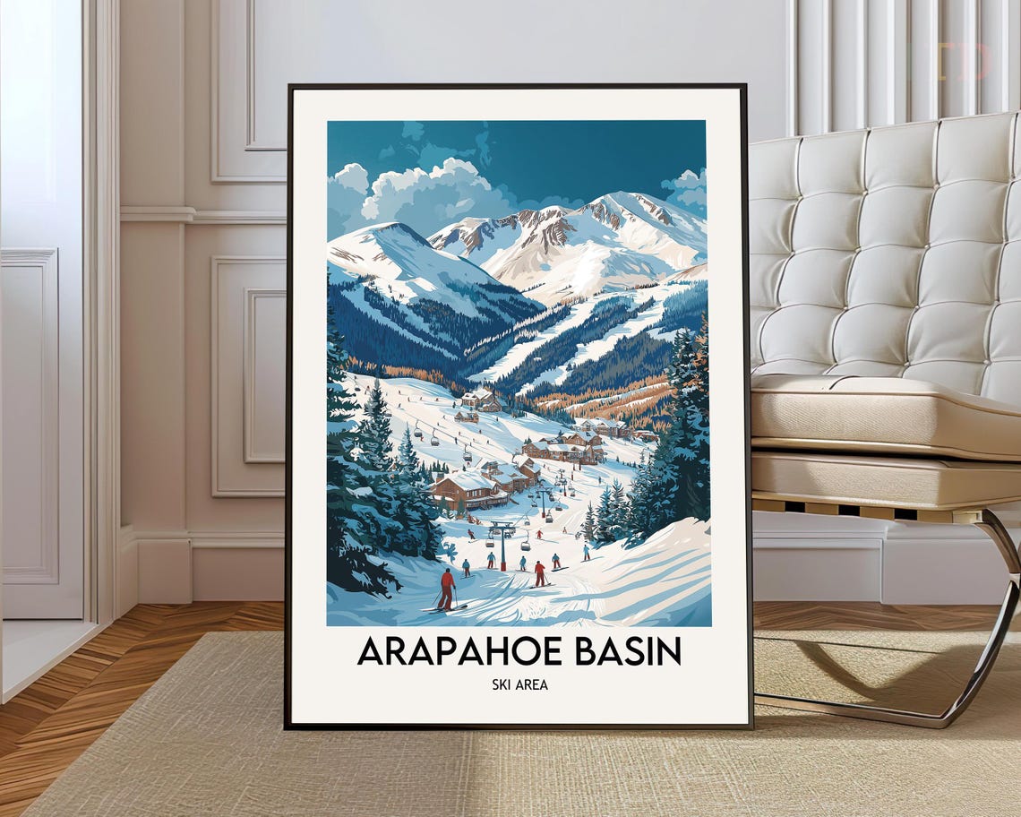 Arapahoe Basin Ski Area Snowy Peaks Chairlift Vintage Poster