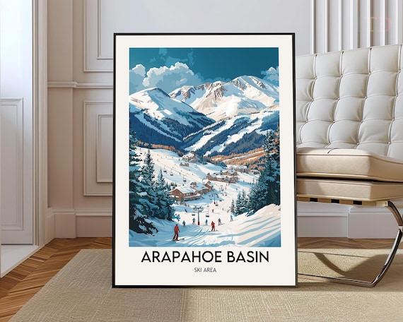 Arapahoe Basin Ski Area Snowy Peaks Chairlift Vintage Poster