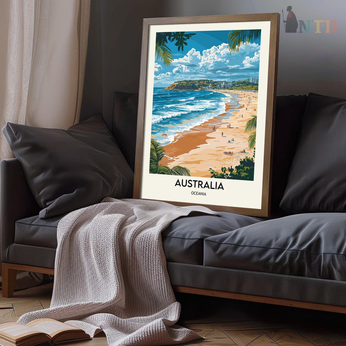 Australia Palm Framed Tropical Beach Headland Vintage Travel Poster - Image 3