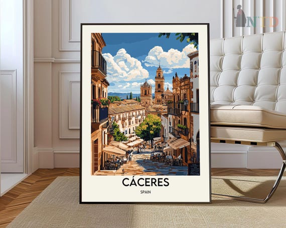 Caceres Travel Poster, Spain Wall Art Print