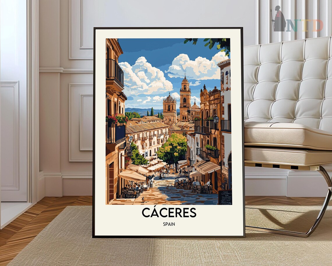Caceres Travel Poster, Spain Wall Art Print