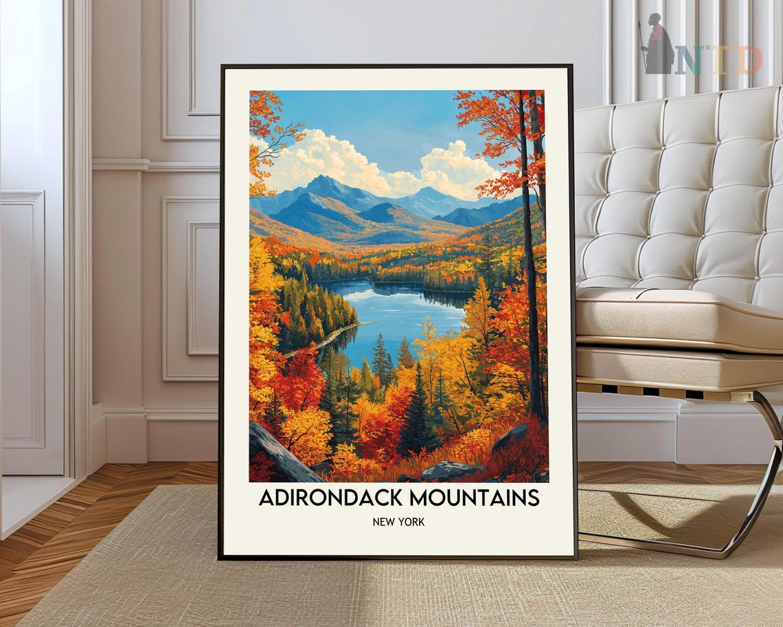 Adirondack Mountains New York Autumn Lake Valley View Poster