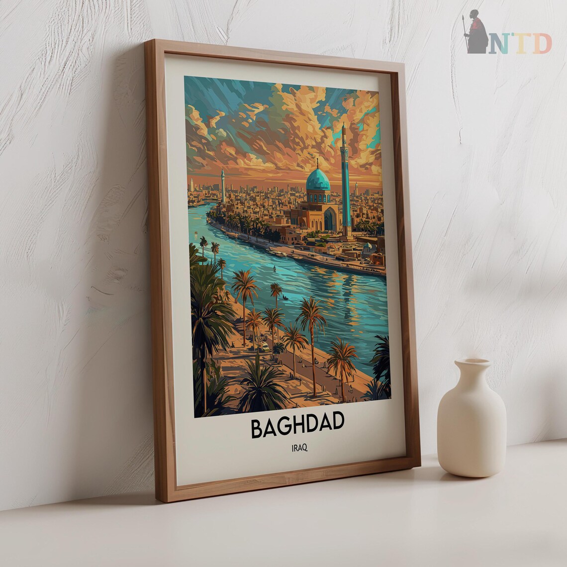 Golden Sunset Over the Tigris River Baghdad Iraq Travel Poster - Image 2