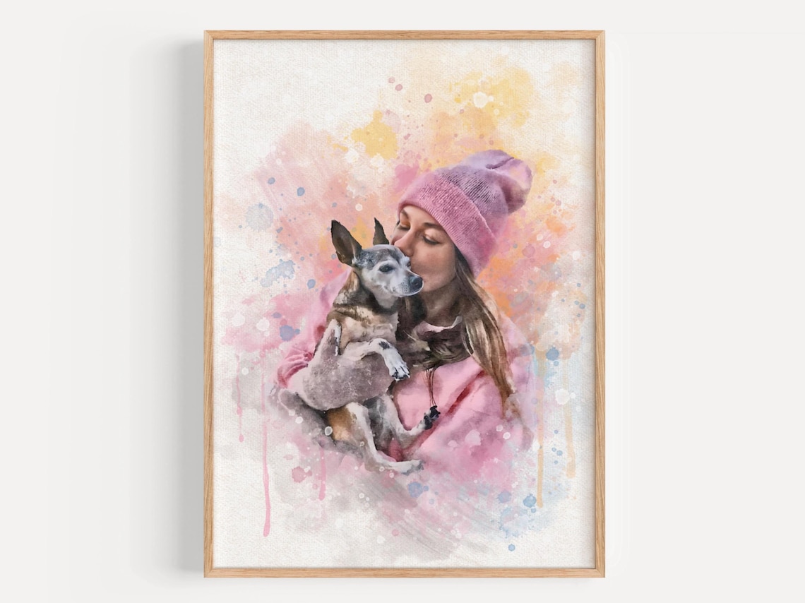 Custom Couple Portrait Watercolor Photo Art Romantic Wedding Gift Wall Art - Image 3