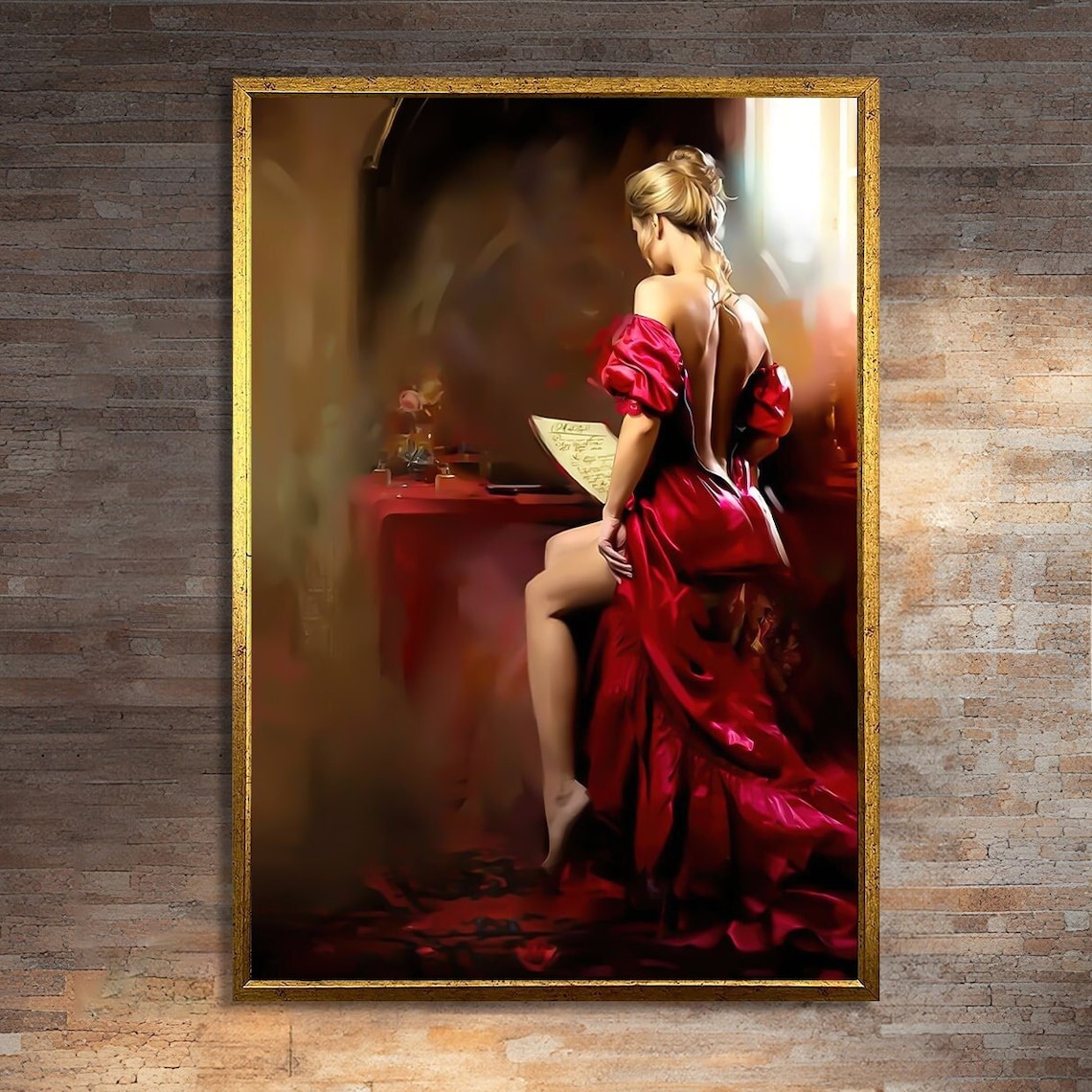 Elegant Lady In Red Dress, Victorian Elegance