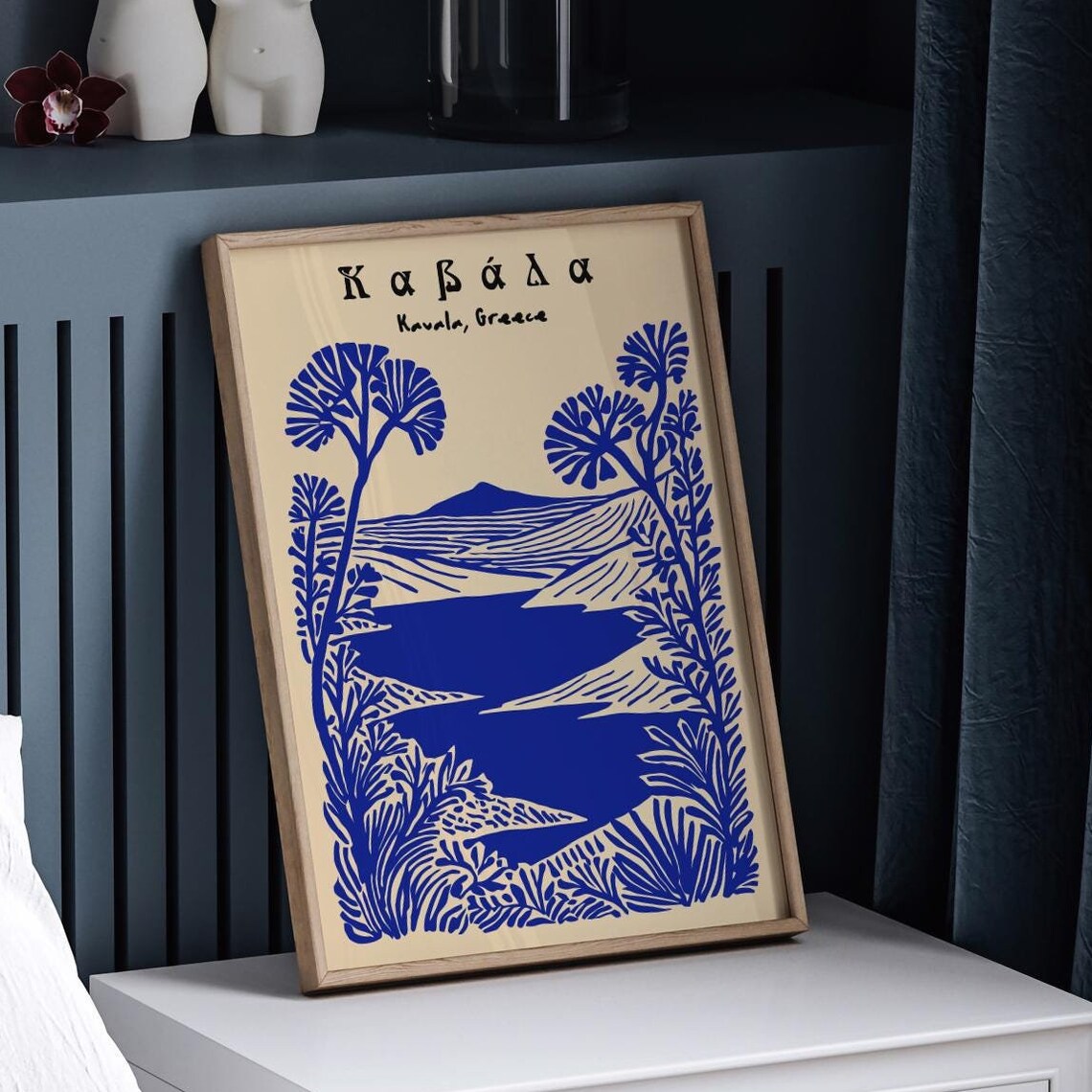 Kavala Greece Blue Line Art Mediterranean Coast Travel Poster - Image 6