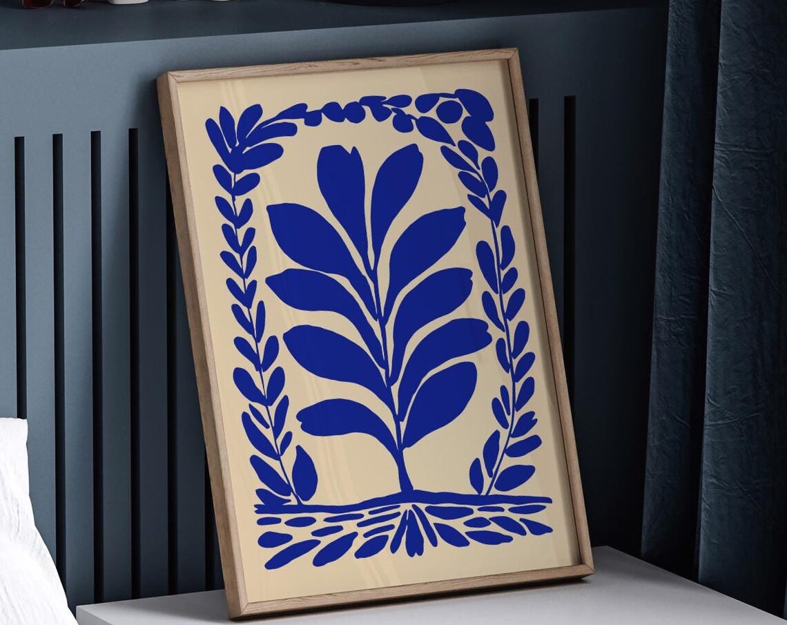 Minimalist Blue Leaf Sprig Botanical Arch Border Style Art Poster